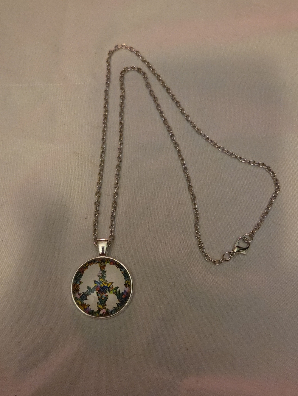 Silver Floral Cross Pendant Necklace - White and Multicolor Accent